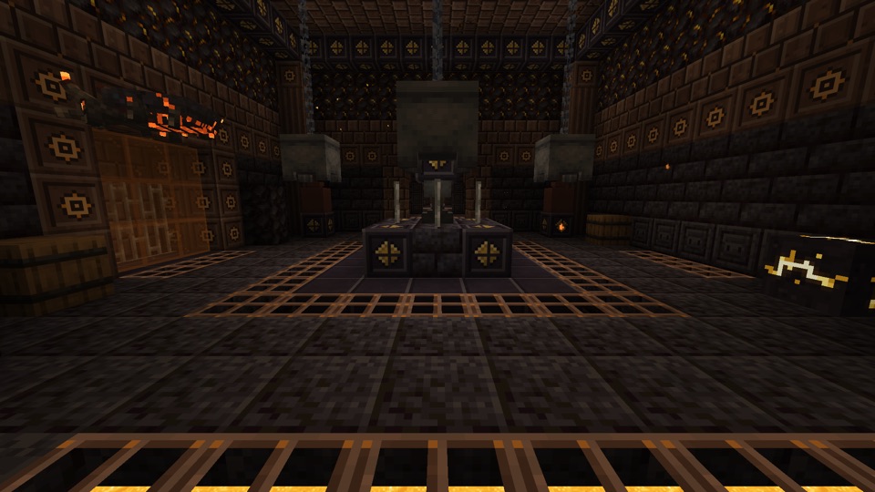 A hall of hammers: a gutter frames the anvil and runs along the wall